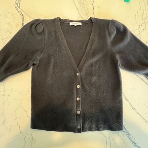 FRAME Black Designer Puff Sleeve Cropped Cardigan Sweater Silk Blend Size M